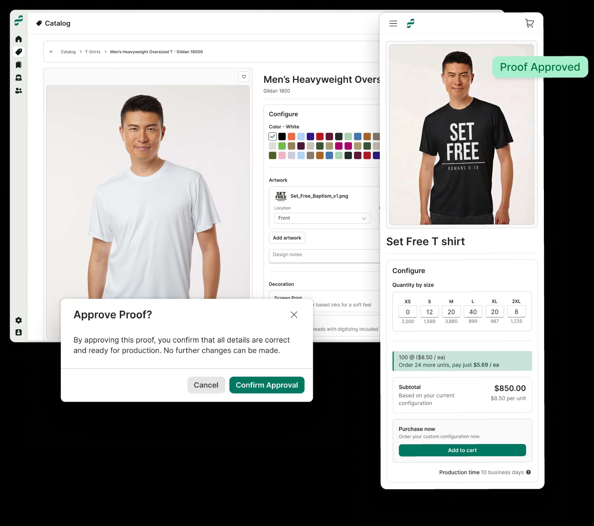 Divinipress platform showing product configuration and staff ordering on mobile