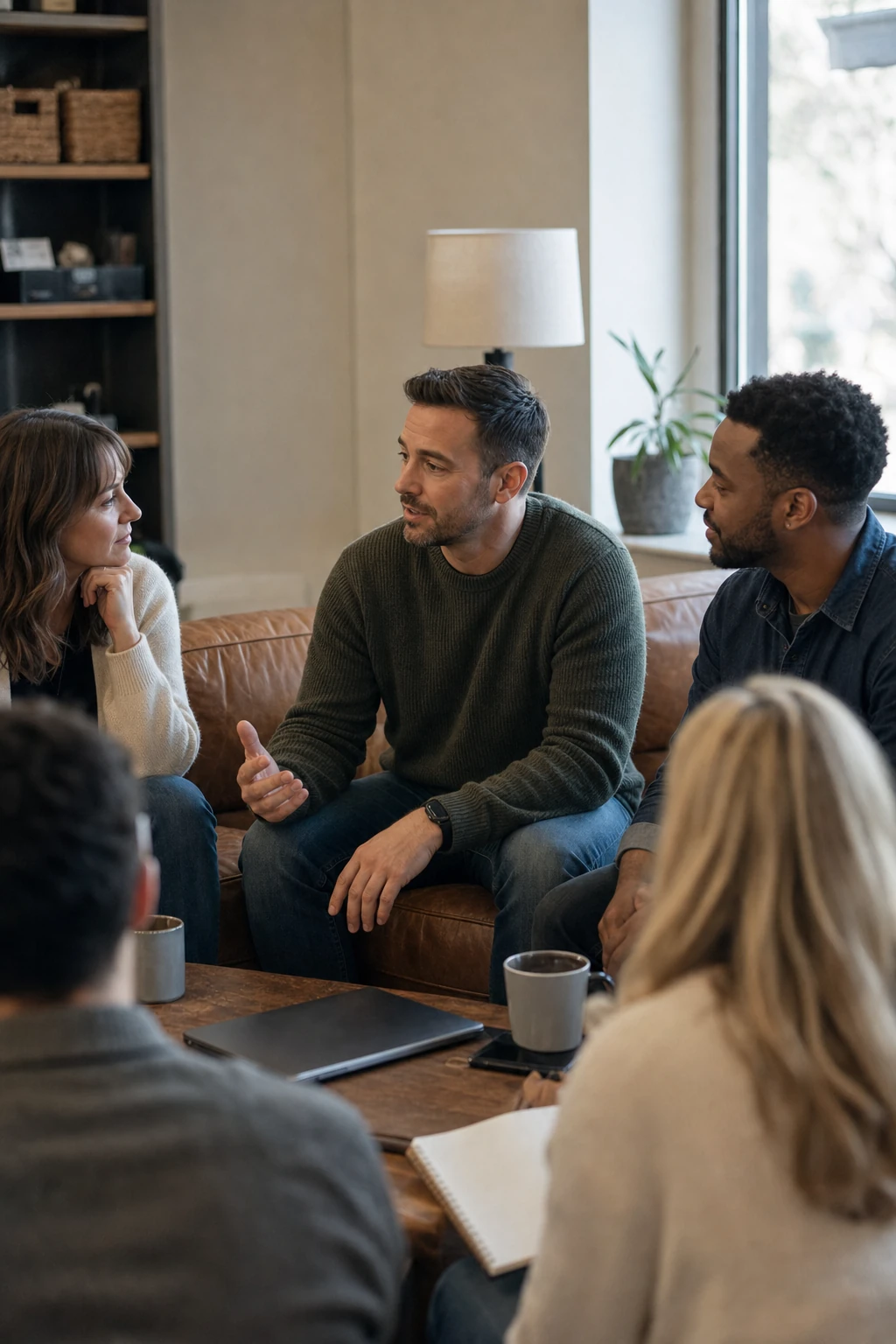 Church staff gathered in a casual team conversation